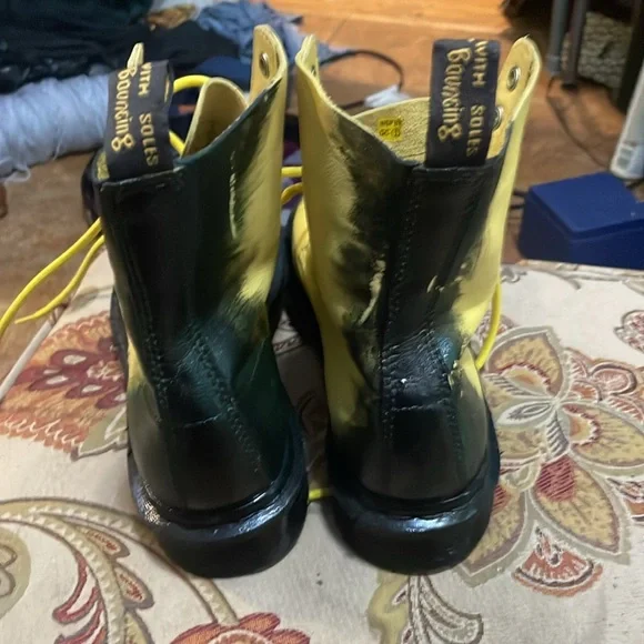 Doc martens 1460 pascal combat boots custom ombré black & yellow ladies size 8 - Picture 3 of 13